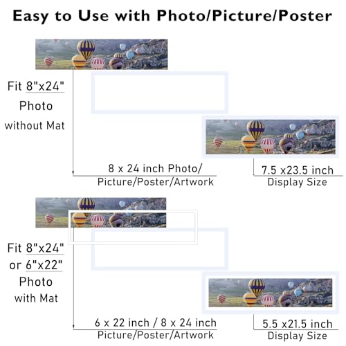 Image of JCJMY 8x24 Picture Frame with 6x22 Mat, Panoramic Picture Frame Display Photo 6x22 with Mat or 8 x 24 Without Mat, Wall Hanging Large 8 by 24 Poster Frame with Plexiglass, White