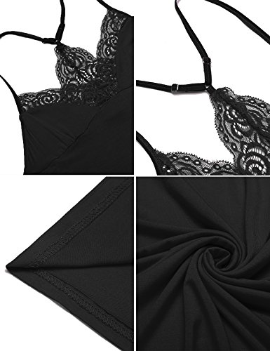 Ekouaer Women's Sleepwear V Neck Slip Lace Dress Sleeveless Chemise Nightgown Chemise (Black Xxl) #TOP5