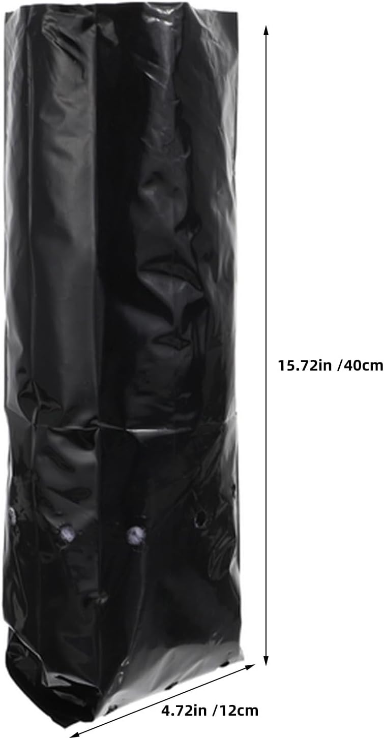 KICHOUSE 100pcs Plant Nursery Bags: 16"x5" PE Grow Bags with Drainage Holes - Vented GardeningPlanting Container for Flowers Bonsai Greenhouse Use