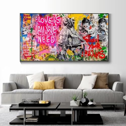 Art graffiti pour salon : tableau mural grand format L'amour est tout ce dont nous avons besoin