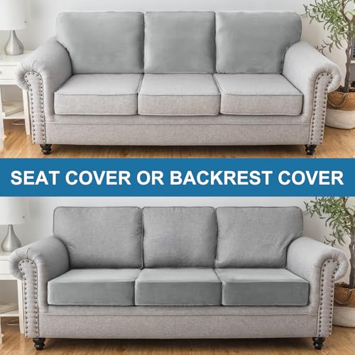 Image of Couch Cover Stretch Velvet Sofa Cushion Cover 2-Piece - Elastic Washable Slipcover for Seat /Backrest, Couch Seat Covers for Sofas (Light Grey)