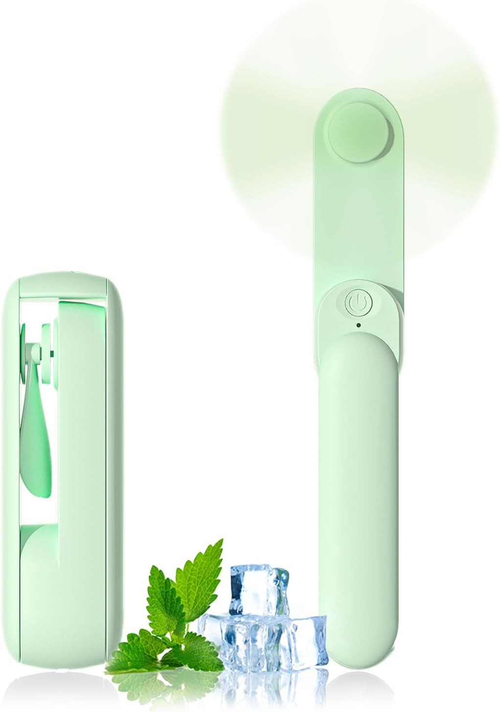 Portable Handheld Fan, 2 IN 1 Mini Hand Fan, Battery Operated [8-15 Working Hours], USB Rechargeable Personal Foldable Fan for Indoor, Small Pocket Fans Travel Essentials for Outdoor (Green)