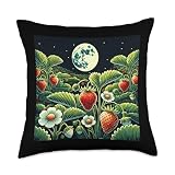 Strawberry Plants by Night With Full Moon Strawberries Art Throw Pillow