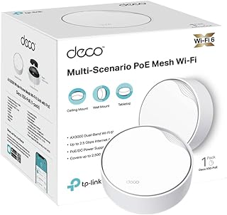 TP-Link Deco X50-PoE AX3000 Whole Home Mesh Wi-Fi 6 with PoE, Dual-Band, Gigabit Ports, AI-Driven Mesh, cover up to 2,500 ft2, Connect up to 150 devices, 1.0 GHz Dual-Core CPU, HomeShield, Pack of 1