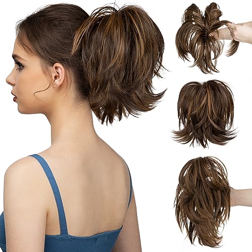 CJL HAIR Claw Clip Short Ponytail Hair Extensions Bendable Metals Messy Bun Hair piece Straight Fake Hairpieces