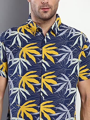 Image of Dennis Lingo Men's Floral Slim Fit Rayon Casual Shirt with Spread Collar & Half Sleeves