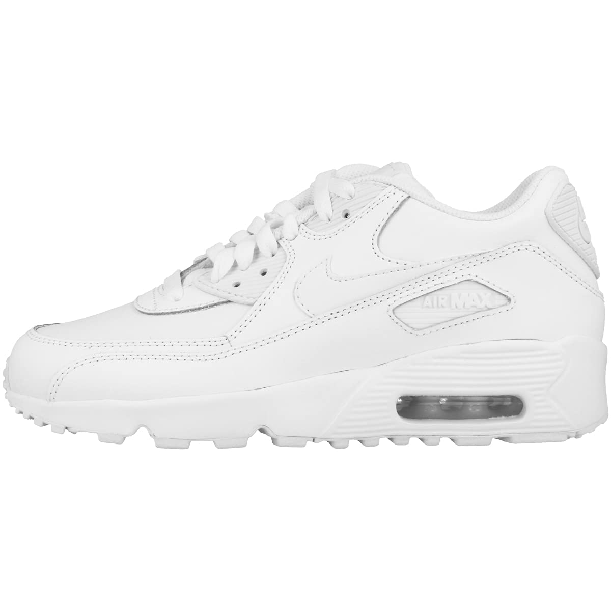 Nike 833412-100 Kid's Air Max 90 Leather Running Shoes, White/White, 6 M US Big Kid
