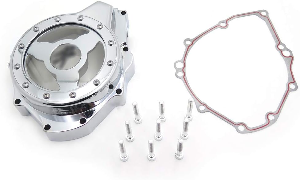 AfterMokit Replacement See Through Engine Stator Generator Cover with Gasket for Suzuki GSX1300R Hayabusa 1999-2019 Chrome Crankcase Cover with Engraved Black Kanji