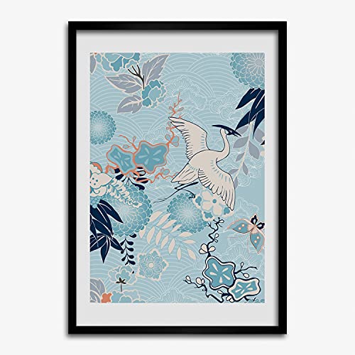 Cadre photo 50x70 cm Tulup avec affiche moderne de grue et fleurs en bois MDF