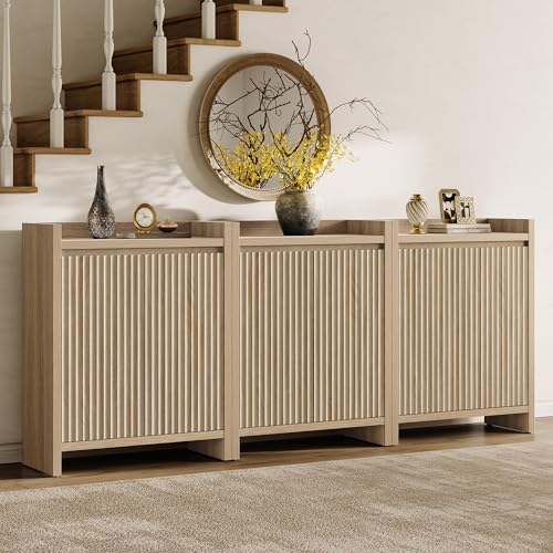 Image of SICOTAS Shoe Cabinet - Fluted Shoe Storage Cabinet for Entryway, 72-Pair Shoes Organizer with Doors & Adjustable Shelves, 3 Pieces Large Shoes Rack Entrance Storage Cabinet for Hallway, Living Room