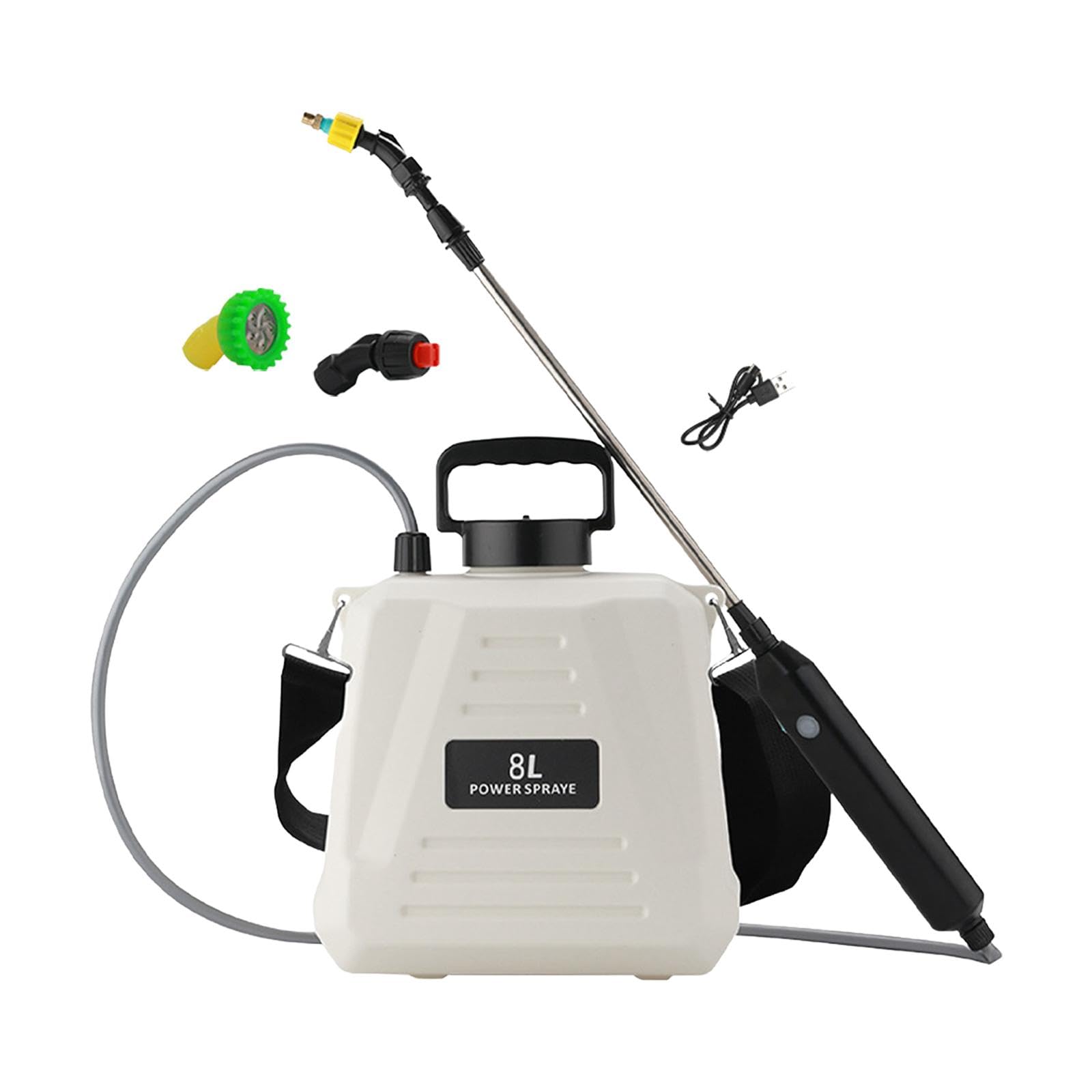 Pulvérisateur électrique avec Lance et Buse Télescopiques, Pulvérisateur d'eau de Jardin pour Maison, Jardinage, Nettoyage, 8L Blanc