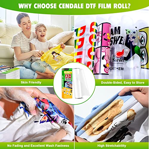 Cendale Dtf Transfer Film Roll 13" X 65.6Ft - Premium A3+ Dtf Film Roll, Double Sided Matte Clear Pretreat Pet Heat Transfer Paper, Hot & Cold Peel Dtf Paper Roll, Direct To Film For T-Shirts Textile #TOP2
