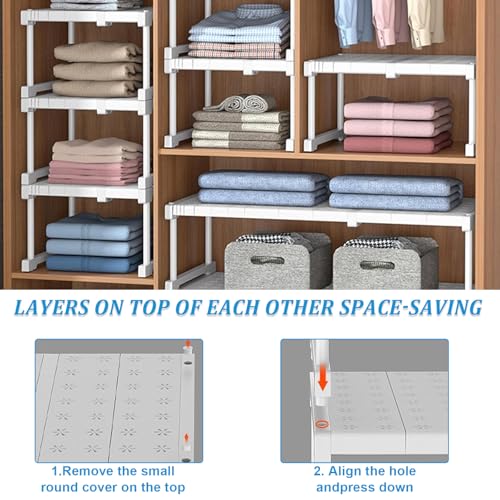 BOYIFEIJIE Stapelbarer Schrank Organizer - Verstellbares Regalsystem ohne Bohren - Weißes Metallgestell für Kleiderschrank & Küche - Platzsparende Aufbewahrung für Bad & Wohnung