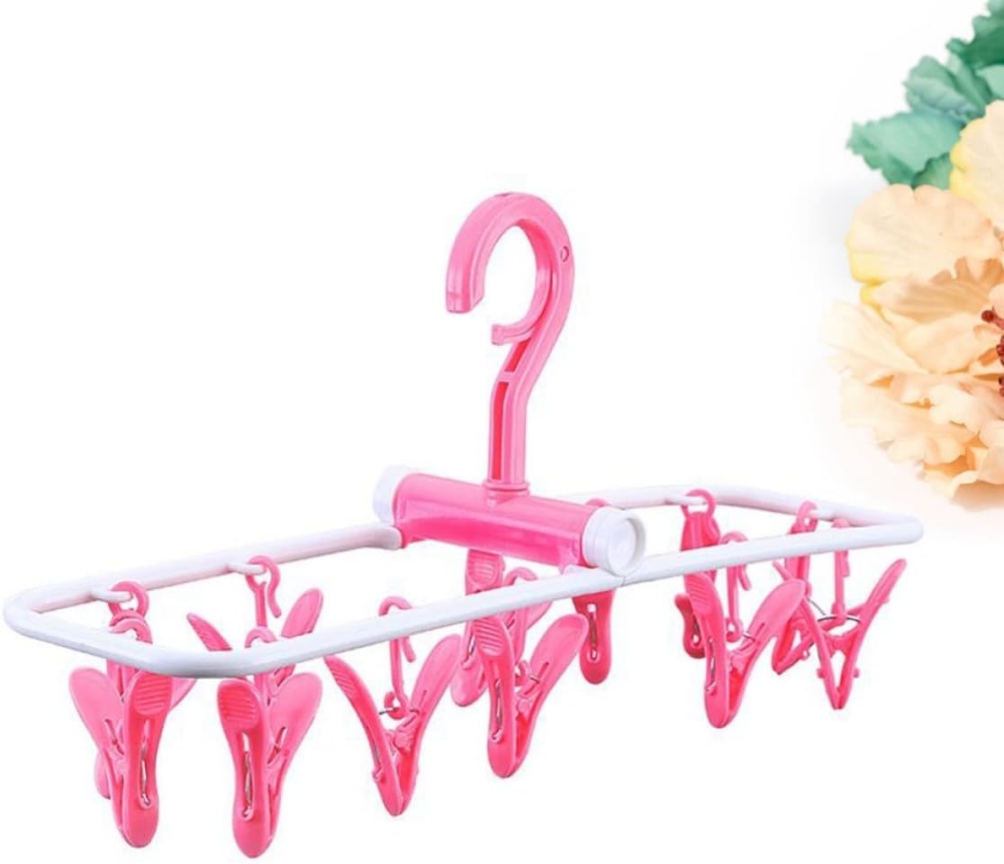 Foldable Laundry Hanger Plastic Drying Rack with 12 Clips