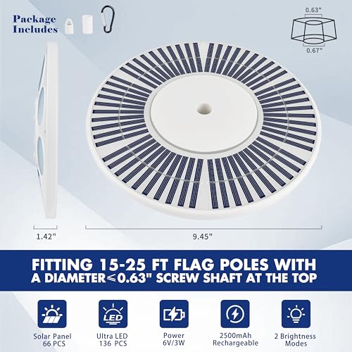 Aurolit Flagpole Light Solar Powered, 136 LED for 15-25 Ft Poles, 12 Hour Dusk to Dawn Auto On/Off, Spectacular Aurora Lighting on Outdoor Top - Thumbnail 6