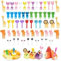 60 Stück Food Picks, MXTIMWAN Obstgabeln Kinder Animal Fruit Forks, Mini Gabel Piekser Fingerfood Picks 3D Wiederverwendbar Obst Zahnstocher Gabel Spieße Kinder für Lunch-Box Party Nachmittagstee