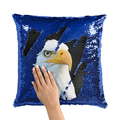 Coussin sequin bleu aigle pygargue à tête blanche housse rapace - 3