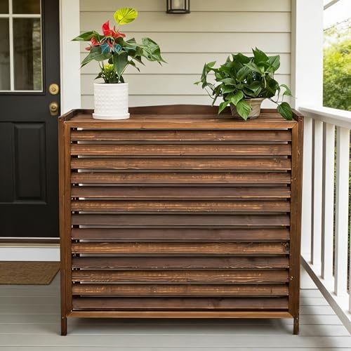 Klimaanlage Abdeckung Außengerät Holz Wärmepumpe Abdeckung Massivholz Schutzgitter Für Klimaanlagen Sichtschutz Balkon Blumenständer Für...