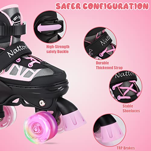 Image of Kids Roller Skates for Girls and Boys, 4 Sizes Adjustable Roller Skates with Light up Wheels, Outdoor & Indoor Roller Skates for Kids Children Beginners,Patines para Ninas Ninos