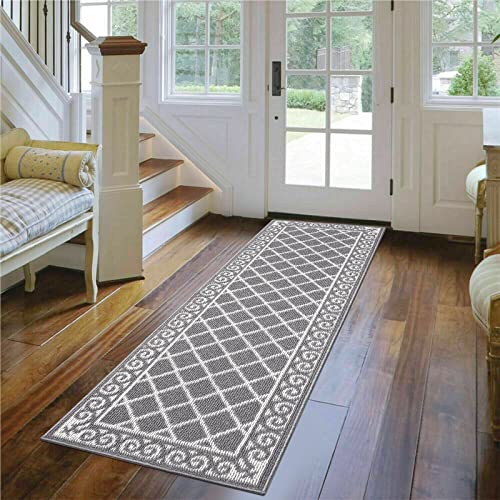 SHACOS Teppich Läufer Flur rutschfest 60x180 cm Küchenteppich Waschbar Grau Teppichläufer Flur Vintage Küchenläufer Teppiche für Esszimmer, Eingang, Waschküche, Schlafzimmer Cover