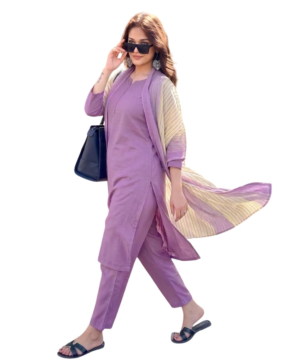 bovkari Women's Cotton Kurta Set for Women Solid Kurta Pant with Printed Dupatta-picture-48