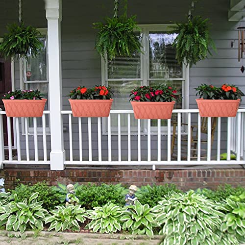 Finderomend Plastic Wall Hanging Planter -4 Pack Of 17 X 8.7" Rectangle Resin Plant Flower Basket For Hanging Herbs Succulents Air Plants Orchid Herb Aloe Cactus On Fence Or Wall Home Office Porch #TOP2