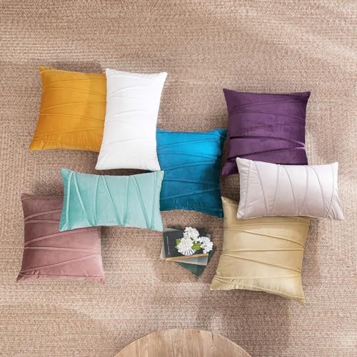 Image of Khooti Velvet Striped Cushion Cover Pack of 1-38 inch x 38 inch / 97 x 97 cm | Sea Blue | Soft Pillow Covers Cushion Case for Sofa Bedroom Livingroom Chair Car, Cushion Cover with Zig Zag Pattern