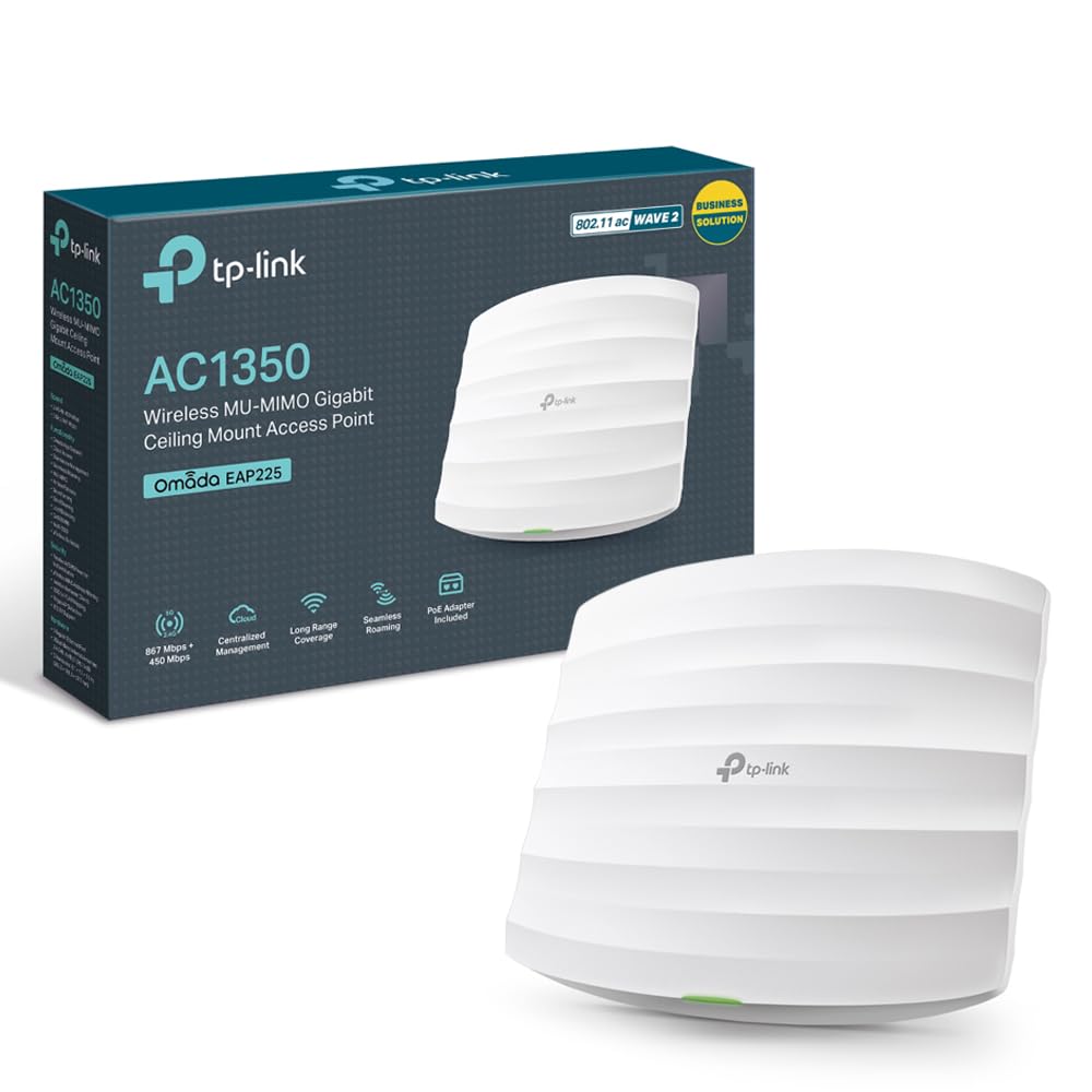 TP-Link EAP225 WLAN Access Point (1350 Mbit/s, 802.3af/at PoE, Omada SDN, Zentrales Management, Professionelles Mesh WLAN, Passend für Wand- und Deckenmontage) Weiß