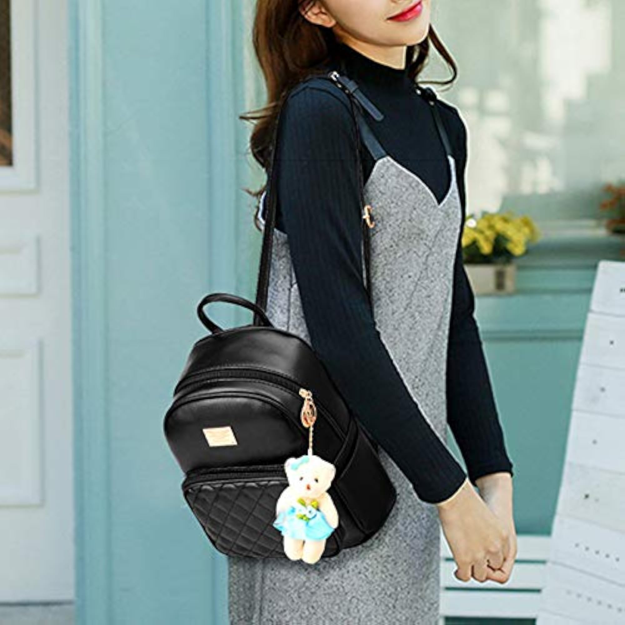 Mini Backpack Solid Color Cute Daypack, Faux Leather