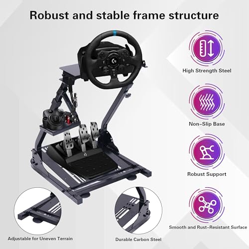Image of PLLOVOR Racing Wheel Stand with Handbrake Mount,Foldable and Adjustable Steering Wheel Stand for Logitech G27 G29 G920 G923,Thrustmaster T300 T248,Fanatec Racing Simulator Cockpit