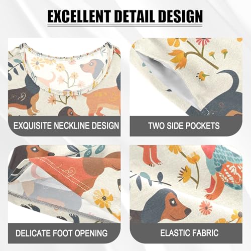 ALAZA Dachshund Puppy Dog Blossom Pajamas Set Short Sleeve Cotton Sleepwear Summer Pjs 2 Piece 5-14Y4