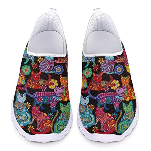 HUGS IDEA Zapatos de senderismo para mujer, de malla, transpirables, informales, para gimnasio, correr, traning, Gatos tribales hippie, 38 EU HUGS IDEA Zapatos de senderismo para mujer, de malla, transpirables, informales, para gimnasio, correr, traning, Gatos tribales hippie, 38 EU
