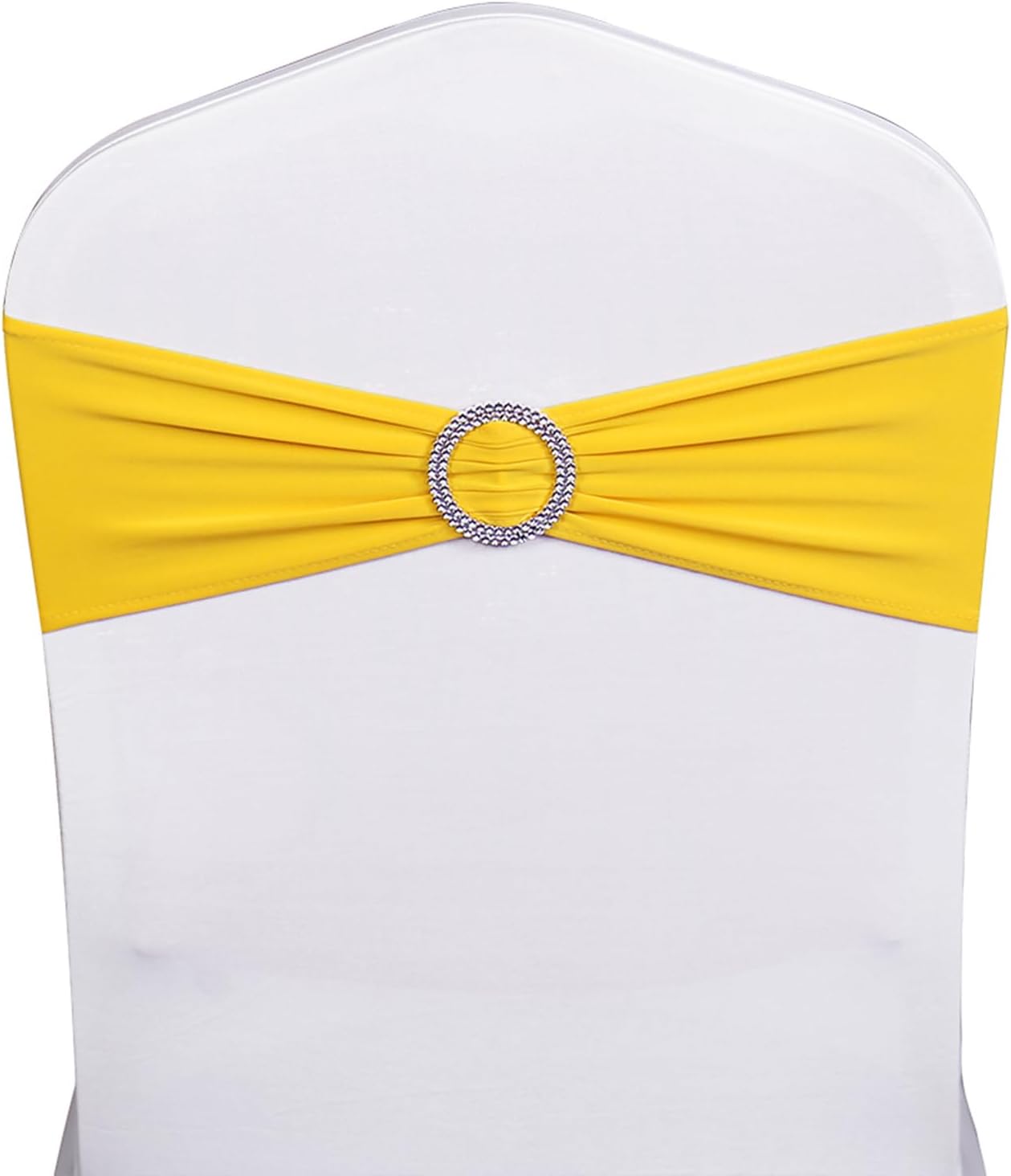 Wedding Yellow Chair Sashes 100 Pack Spandex Chair Bands with Buckles Stretch Chairs Bows for Party Birthday Bridal Shower Engagement Anniversary Christmas Event Decorations