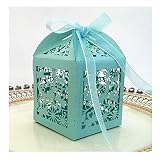 Codulu 50 piezas cajas de caramelos de papel con diseño trébol de cuatro hojas cajas de recuerdo de boda con cintas caja de regalo para invitados fiesta de cumpleaños y aniversarios-azul