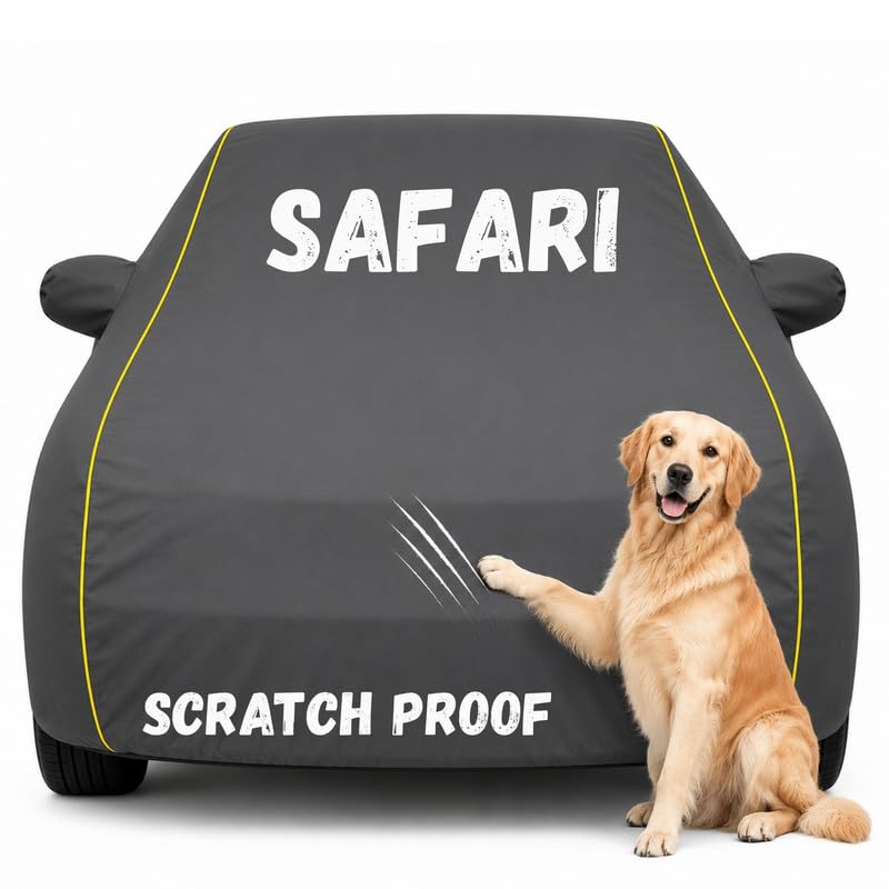 Image of Pure Fabric Grey 100% Waterproof Safari Car Cover | Polyester Car Body Cover for Rain & Sun | UV Protection, Dustproof, Scratch Resistant, Windproof, Heat Resistant, Custom Fit