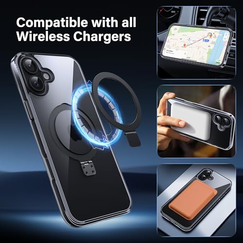 Coque iPhone 16 MagSafe transparente et noire antichoc avec support invisible - 3