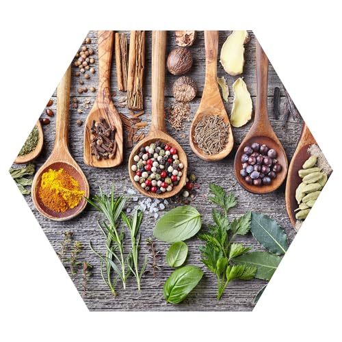DEQORI Hexagon - Carta da parati autoadesiva da parete, 55 x 47,6 cm, motivo cucchiaio da cucina decorato, tela tessile, rimovibile, decorativa e indeformabile, per soggiorno, ufficio, corridoio o