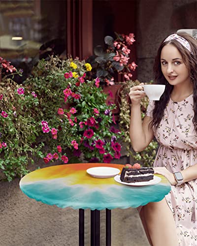 Artwork Store Round Fitted Tablecloth With Elastic Edged Waterproof Oil Proof Table Cloth Orange Blue Ombre Wipe Clean Table Cover For Indoor/Outdoor Fits Tables Up To 45"-54" #TOP3