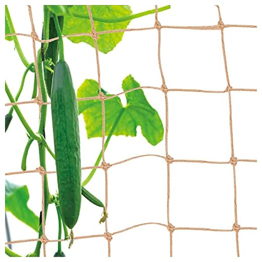 Miuezuth Plant Support Trellis Netting - Biodegradable Natural Jute Net for Garden Climbing Vining Plants Cucumber, Vine, Fruits & Vegetables Tomato (6.6 Ft x 9.8 Ft, 5.9 Inch Squares)
