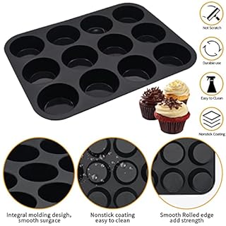 Bongpuda Silicone Muffin Pan,2 Pack 2.8" 12 Cups Silicone Egg Bites Pan,Non-Stick,Easy to Release,BPA Free,for Egg Muffins,Cupcakes, Tarts, Breads (Black + Red)