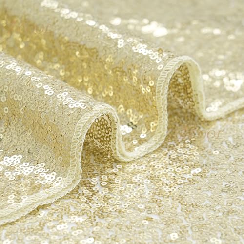 Image of B-COOL Round Sequin Tablecloth Draping Decorations: Light Gold Tablecloths Sequin Overlay Shimmer Fabric for Birthday Dinner Parties Graguation 120 Inch