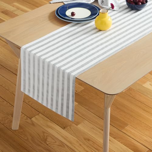 kate-spade-new-york-Hand-Painted-Shirting-Stripe-Reversible-Table-Runner-100-Cotton-with-Metallic-Print-SilverWhite-15×72 kate spade new york Hand Painted Shirting Stripe Reversible Table Runner 100 Cotton with Metallic Print SilverWhite 15×72