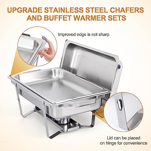 6 Pack Chafing Dish Buffet Set 8 Qt Stainless Steel Complete Chafer Set Catering Warmer Set With Water Pan, Fuel Holder For Parties, Dinners, Catering, Buffet And Weddings #TOP3