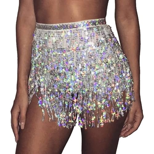 Nukinp Faldas con borlas de Lentejuelas para Mujer, Bufanda de Cadera con Flecos Rave para Festival