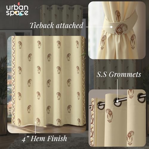 Image of Urban Space 100% Blackout Window Curtains 5 Feet Long Set of 2 | Printed Blackout Curtain | Thermal Insulated Curtains for Living Room, Bedroom Decor, Tieback Included (Jaipur Paisley Rust, 5 Feet)
