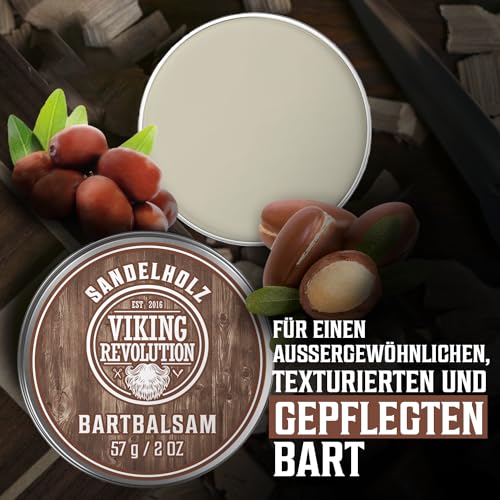Viking Revolution - Bart Balsam mit Sandelholzduft & Argan- & Jojobaöl - Bartwachs - Stylt, Stärkt & Macht Bärte & Schnurrbärte Weich - Herren Geschenke - Sandelholz - 57 g