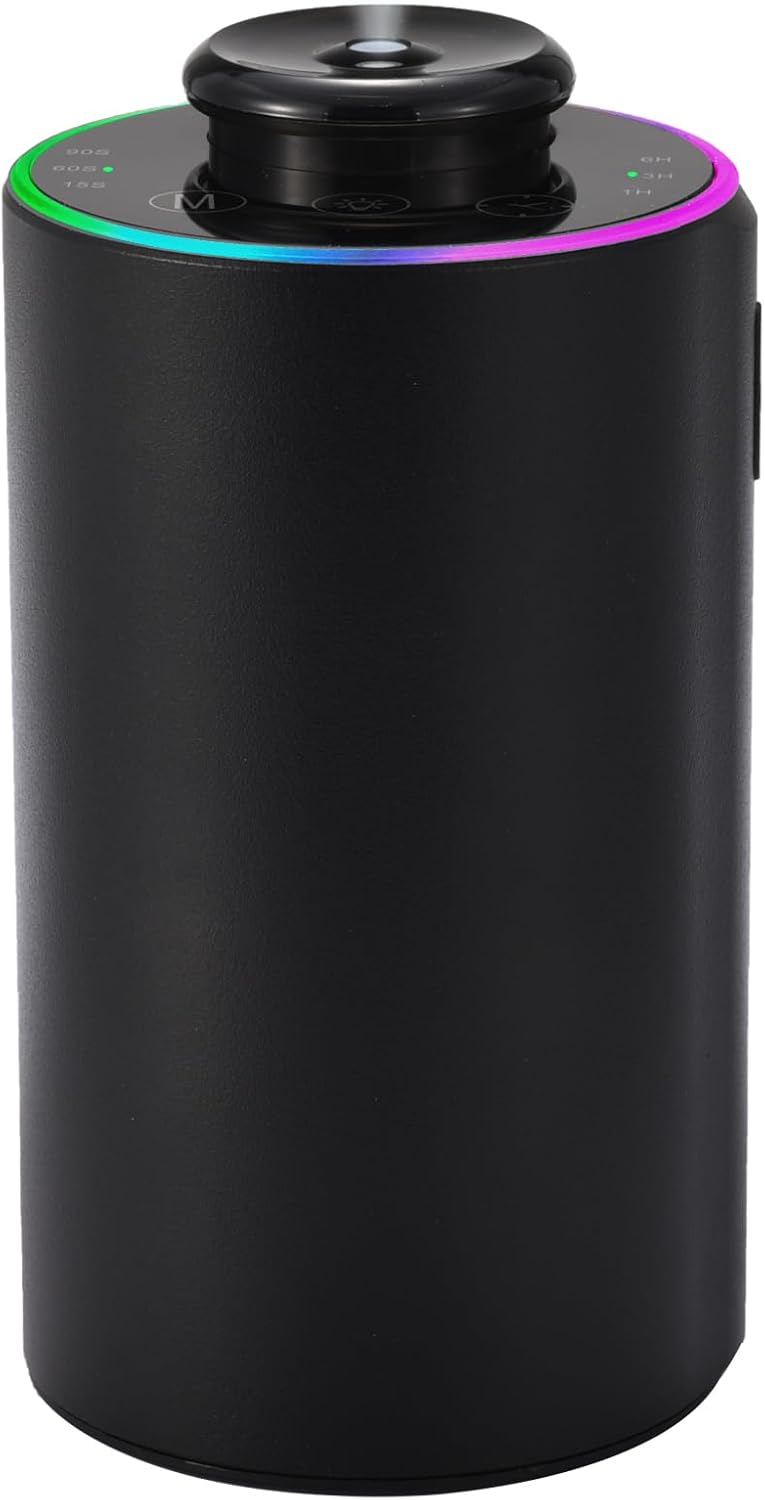Waterless Essential Oil Diffuser with 8 Color LED Night Light, 3 Mist Levels & Timers, Portable Rechargeable Aromatherapy Diffuser for Home Car Room Studio Office, Black Metal (Black)