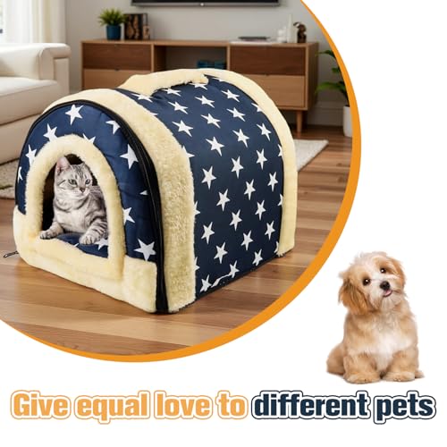 QUTHZZHY Katzenhaus Indoor, Warmes Höhlennest Katzen, 2-in-1 Katzenhaus für Drinnen, Katzenbett Höhle Hundehöhle mit Abnehmbarem Kissen, Waschbar, für Katzen & Kleine Hunde, 37x32x30cm