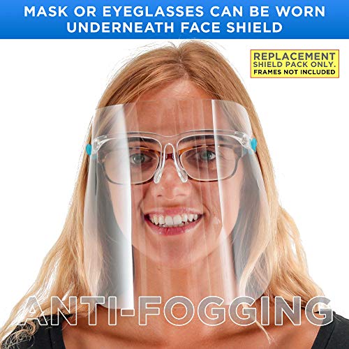 Image of TCP Global Salon World Safety Replacement Face Shields Only (Pack of 10), Glasses Frames Not Included - Fits Most Brands, Ultra Clear, Full Face, Protect Eyes Nose Mouth, Anti-Fog PET Plastic, Goggles