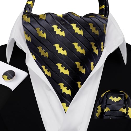 Image of Barry.Wang Ascot Ties Cravat Tie Men Paisley Plaid Scarf Self Tie Pocket Square Cufflinks Set Wedding Party